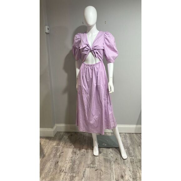 Wayf Peggy Cutout Lilac Puff Sleeve Midi Dress Size Small - Picture 6 of 9